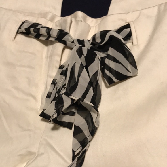 NWT New York & Company cream cuffed pants zebra patterned scarf belt Size 16 - Picture 4 of 9